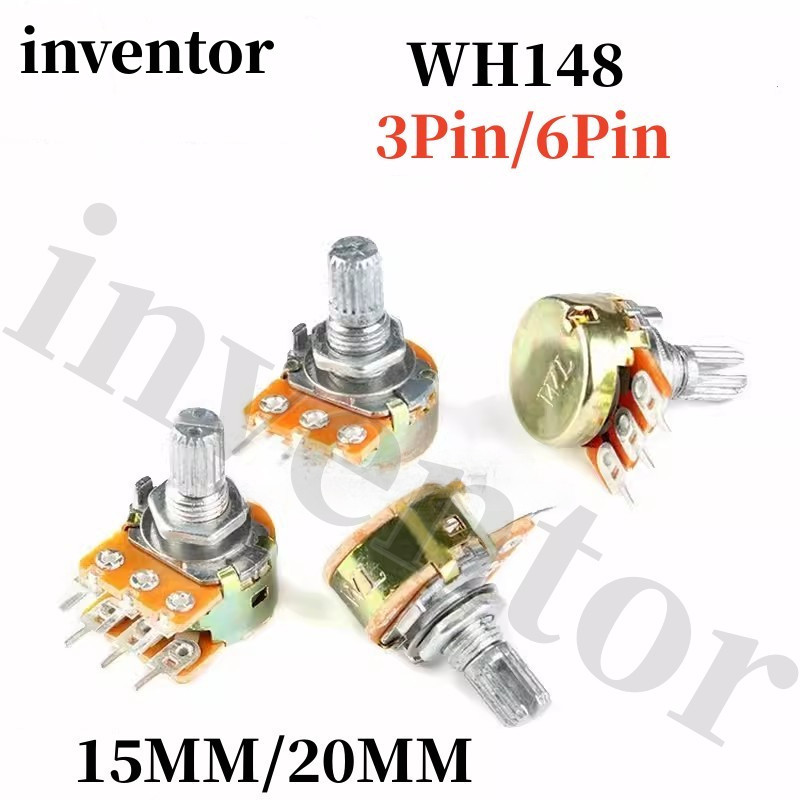 [5PCS] 3Pin/6Pin Potentiometer WH148 ปรับเครื่องขยายเสียง B1 K2 K5 K10 K20 K50 K100 K500 K Handle 15 มม./20 มม.