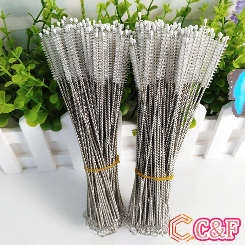 C&F แปรงล้างหลอดดูด จุกนม ขนไนล่อน ไม่ทำให้เป็นรอย Stainless steel soft straw straw brush