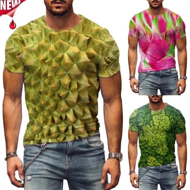 เสื้อยืดผู้ชาย ออกแบบผลไม้ทุเรียนและแตงโม ระบายอากาศได้ เหมาะสำหรับผู้ชายและผู้หญิง