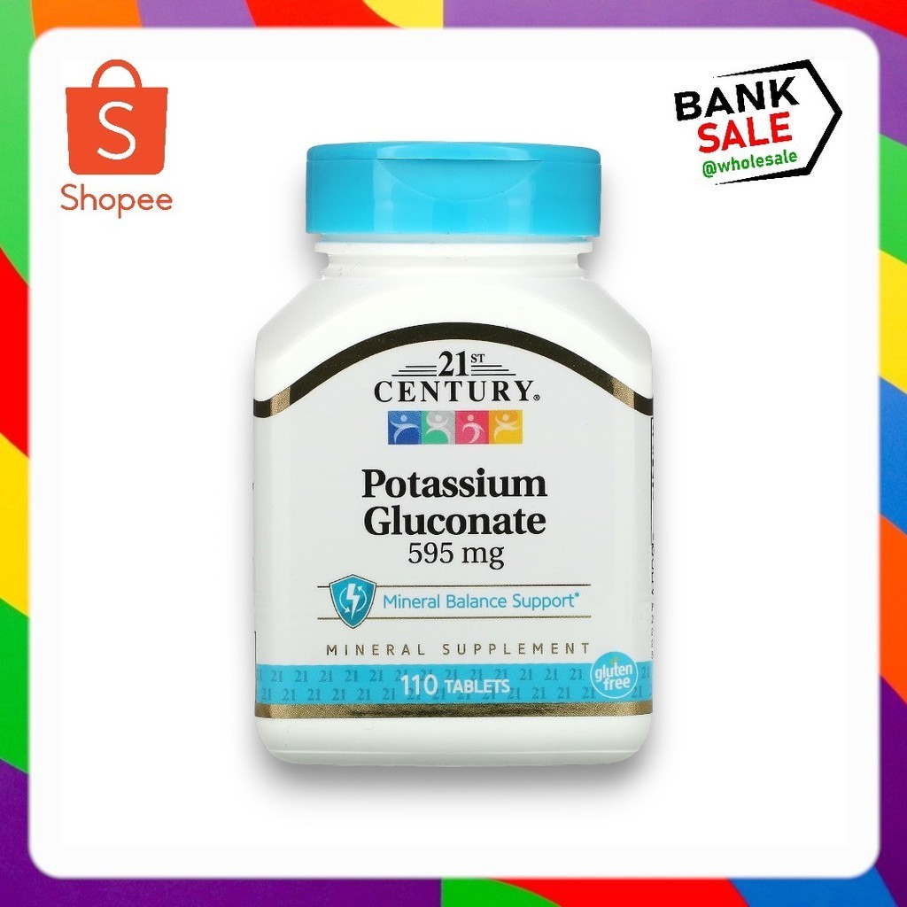 📢พร้อมส่ง 🔔  21st Century Potassium Gluconate, 595 mg, 110 Tablets