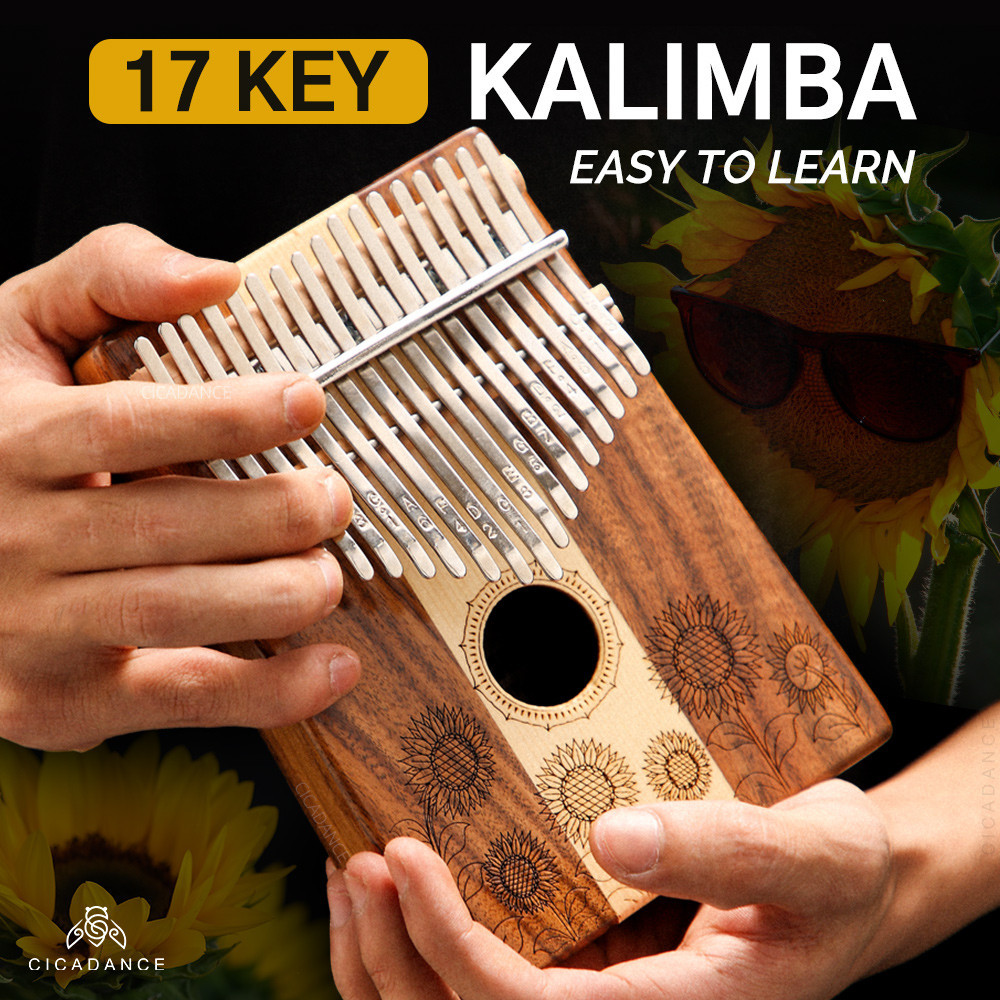 Hluru Huashu คาลิมบา 17 คีย์ ดอกทานตะวันแกะสลัก เสียงชัดเจน อุปกรณ์เสริมครบครัน Kalimba