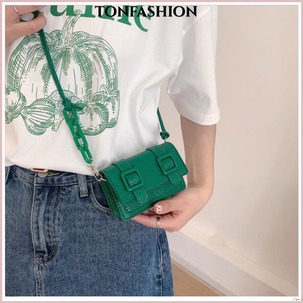 Tonfashion กระเป๋าสะพายไหล่ สะพายข้าง หนัง PU ทรงสี่เหลี่ยม ขนาดเล็ก น้ําหนักเบา พร้อมหัวเข็มขัด แฟชั่นสําหรับสตรี