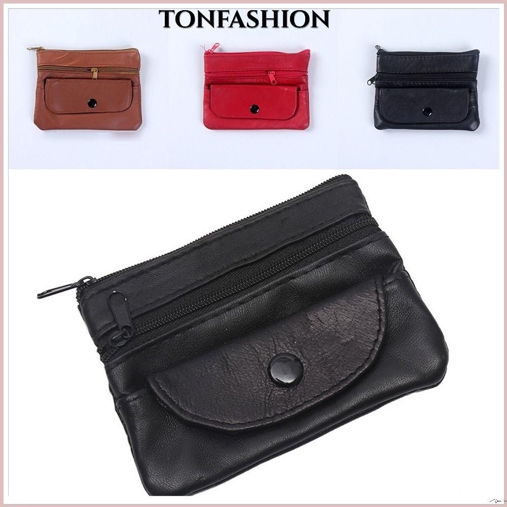 Tonfashion กระเป๋าสตางค์ หนังแท้ ความจุขนาดใหญ่ ใส่บัตรได้หลายช่อง มีซิป สําหรับผู้ชาย