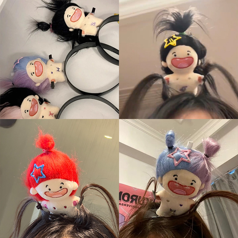 ใหม่ ตลก น่าเกลียด ตุ๊กตาการ์ตูนน่ารัก ล้างหน้า พร้อมห่วงรัดผม สามารถผูกผม หวีถักเปีย สุทธิ สีแดง กิ๊บติดผม เครื่องประดับผม