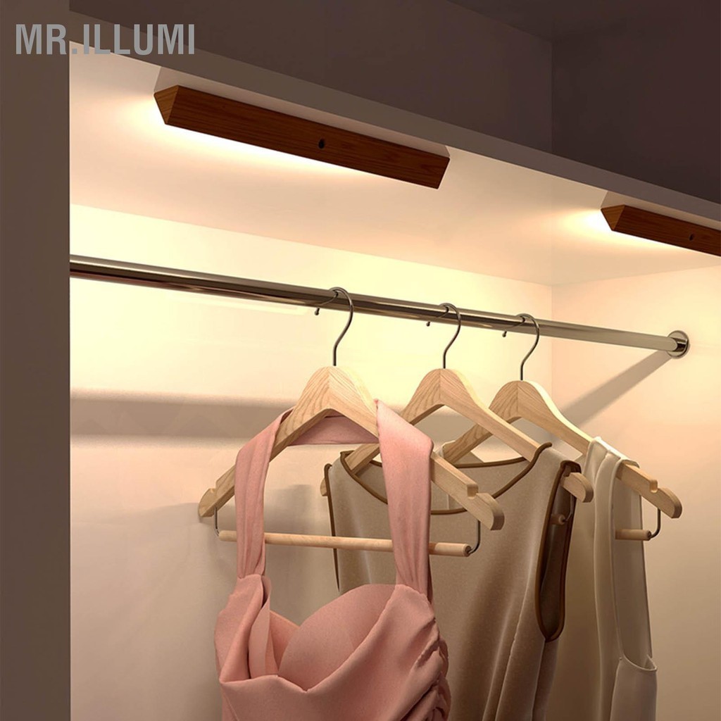 MR.ILLUMI ภายใต้ตู้ไฟไม้ 3000K Wireless Motion Sensor USB ชาร์จแม่เหล็ก LED Night Light Strip สำหรับตู้เสื้อผ้าตู้