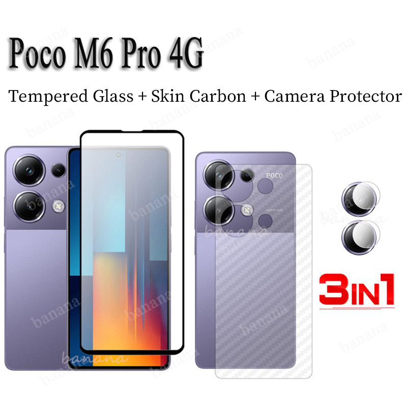 3 in 1 Poco M6 Pro 4G 5G ฟิล์มกระจกนิรภัยกันรอยหน้าจอ สําหรับ Poco C65 X6 Pro X5 Pro ฟิล์มด้านหน้า ป้องกันหน้าจอ ด้านหลัง ฟิล์มเลนส์กล้อง
