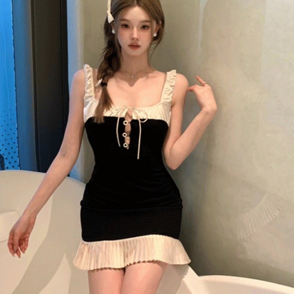 (จัดส่งจากประเทศไทย) ชุดเดรสแขนกุดแฟชั่นฤดูร้อนใหม่ กระโปรงสั้นเซ็กซี่เพรียวบางของผู้หญิง - รูปที่ 4