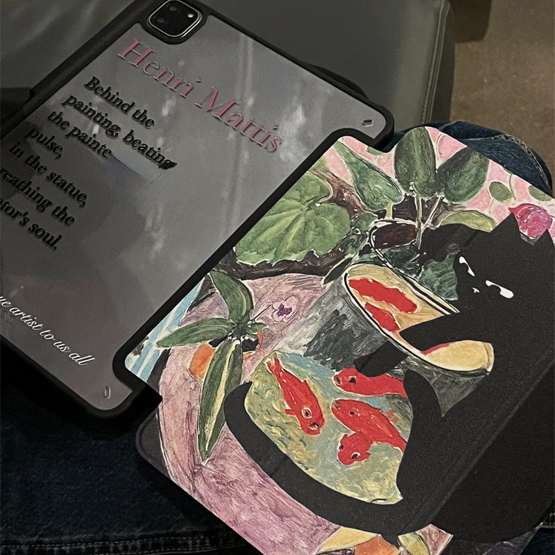Caae เคสอะคริลิค ลายการ์ตูนแมวดํา พร้อมช่องใส่ปากกา สําหรับ iPad Mini6 iPad 5 6 7 8 9 Air Air1 Air2 Air3 Air4 Air5 10.9 นิ้ว Pro10.5 Pro11