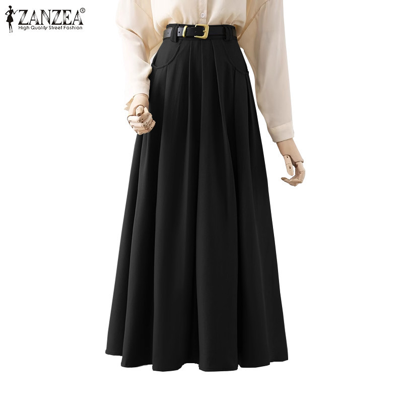 Zanzea กระโปรงพลีท ทรงเอ เอวสูง มีซิป ทรงหลวม สไตล์เกาหลี สําหรับผู้หญิง