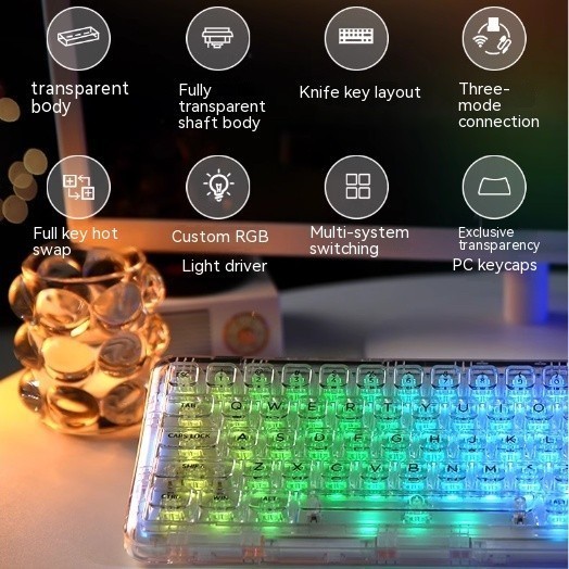 Yunzii X71 คีย์บอร์ดเมคคานิคอลไร้สาย RGB สีโปร่งใส