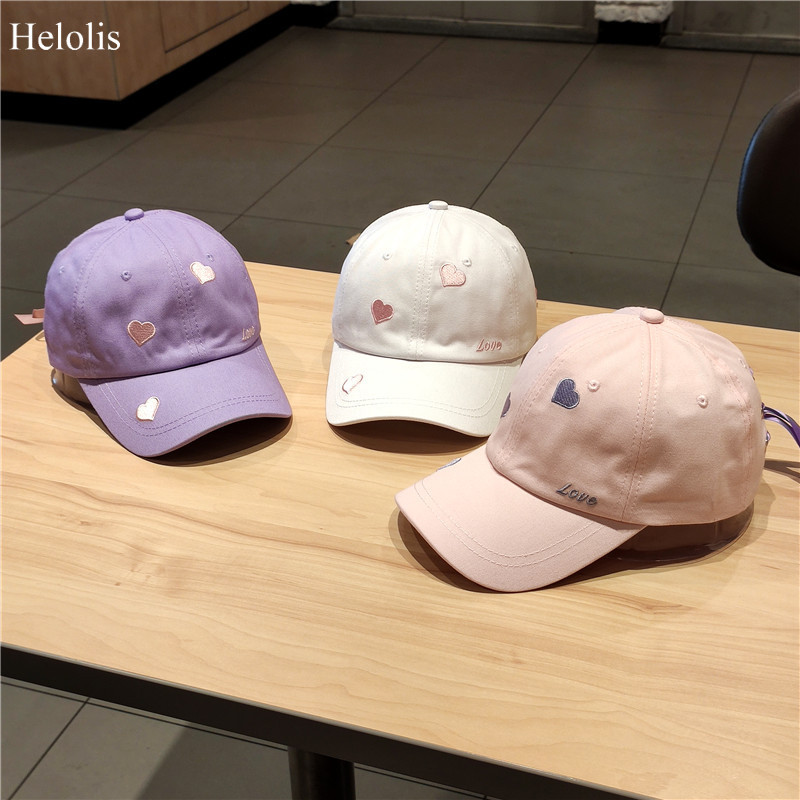 หมวกเบสบอล ผ้าฝ้ายแท้ ปักลายหัวใจ ประดับโบว์