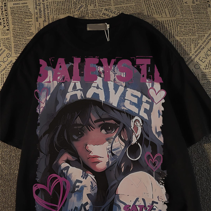【Polyester】เสื้อยืดคอกลม แขนสั้น ลําลอง ทรงหลวม สไตล์ฮาราจูกุ เรโทร แฟชั่นฤดูร้อน สําหรับผู้หญิง