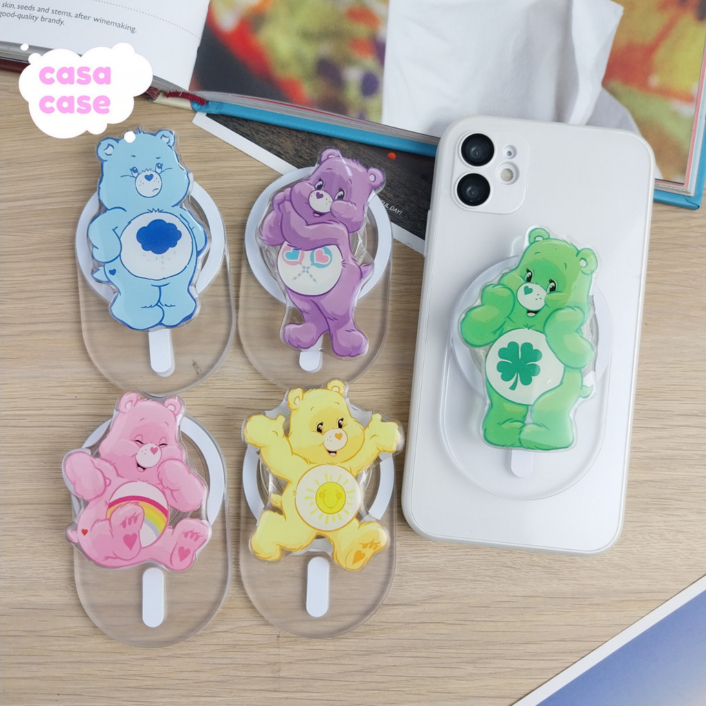 Griptok กริ๊ปต๊อกฐานแม่เหล็กยาว แคร์แบร์ สีฟ้า,ส้ม,เขียว,ชมพู,ม่วง การ์ตูนติดหลังมือถือ กริ๊บต็อกติดเคส
