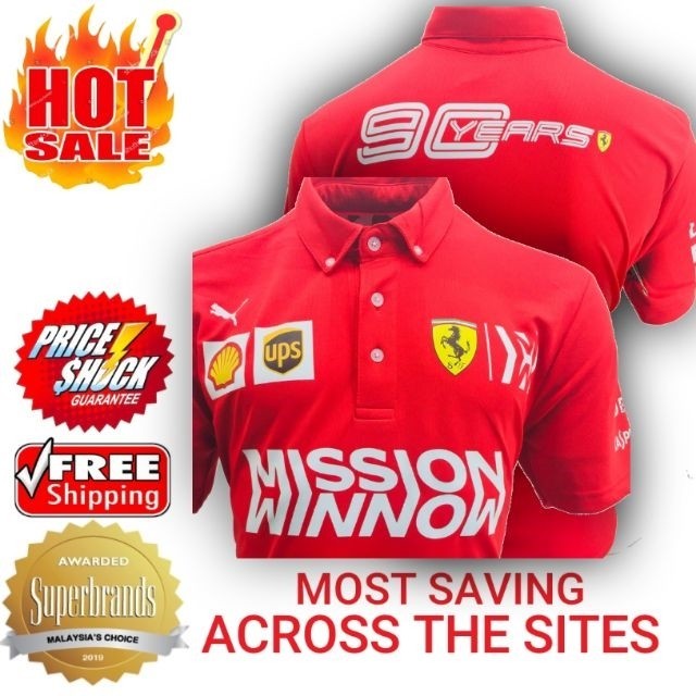 ต้องการมากที่สุด !! เสื้อยืดโปโล คอปก ไมโครไฟเบอร์ ลาย Scuderia Ferrari ครบรอบ 90 ปี
