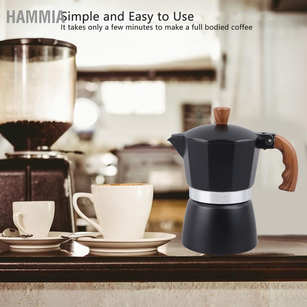 HAMMIA หม้อ Moka แบบพกพา 150ml การกรองที่ดีเยี่ยมอลูมิเนียมอัลลอยด์พลาสติกเครื่องชงกาแฟอิตาลีสำหรับการทำกาแฟ