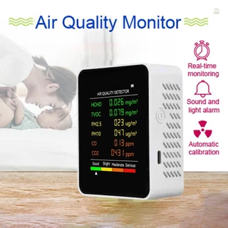 ราคาถูก สต๊อกจำกัด 🚚6 In 1 เครื่องตรวจจับคุณภาพอากาศ PM2.5 PM10 HCHO TVOC CO CO2 CO คาร์บอนไดออกไซด์ ฟอร์มาลดีไฮด์ หน้าจอ LCD ขนาดใหญ่ แบบพกพา สําหรับบ้าน สํานักงาน โรงแรม เดสก์ท็อป