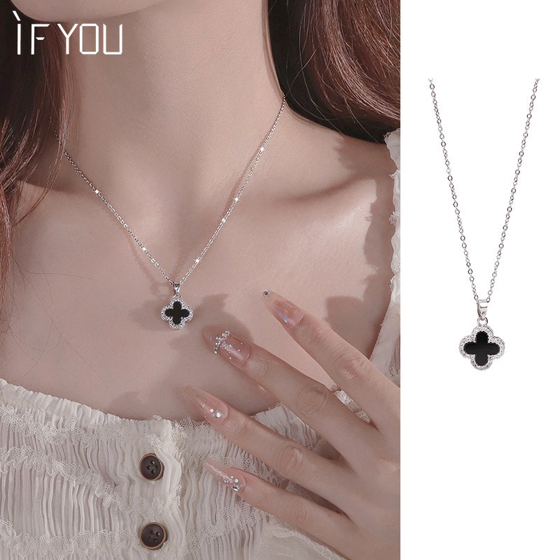 สร้อยคอโชคเกอร์ สายโซ่ จี้ใบโคลเวอร์สี่แฉก ประดับคริสตัล สีทอง สีเงิน แบบเรียบง่าย เครื่องประดับ สําหรับผู้หญิง