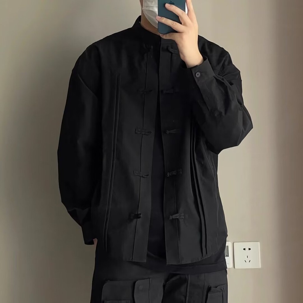 ใหม่ เสื้อแจ็กเก็ต ติดกระดุม สไตล์จีน สําหรับผู้ชาย