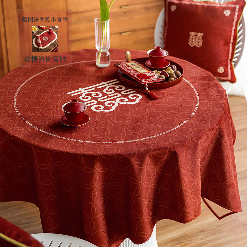 ผ้าปูโต๊ะ ผ้าสักหลาด แบบหนา ลายตัวอักษรจีน สีแดง สําหรับตกแต่งงานแต่งงาน