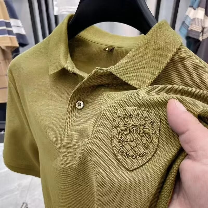 แฟชั่นฤดูร้อน สําหรับผู้ชาย สไตล์นักธุรกิจ สําหรับ เสื้อยืดผู้ชาย เสื้อโปโลแขนสั้น เสื้อคอปก ปักโลโก้