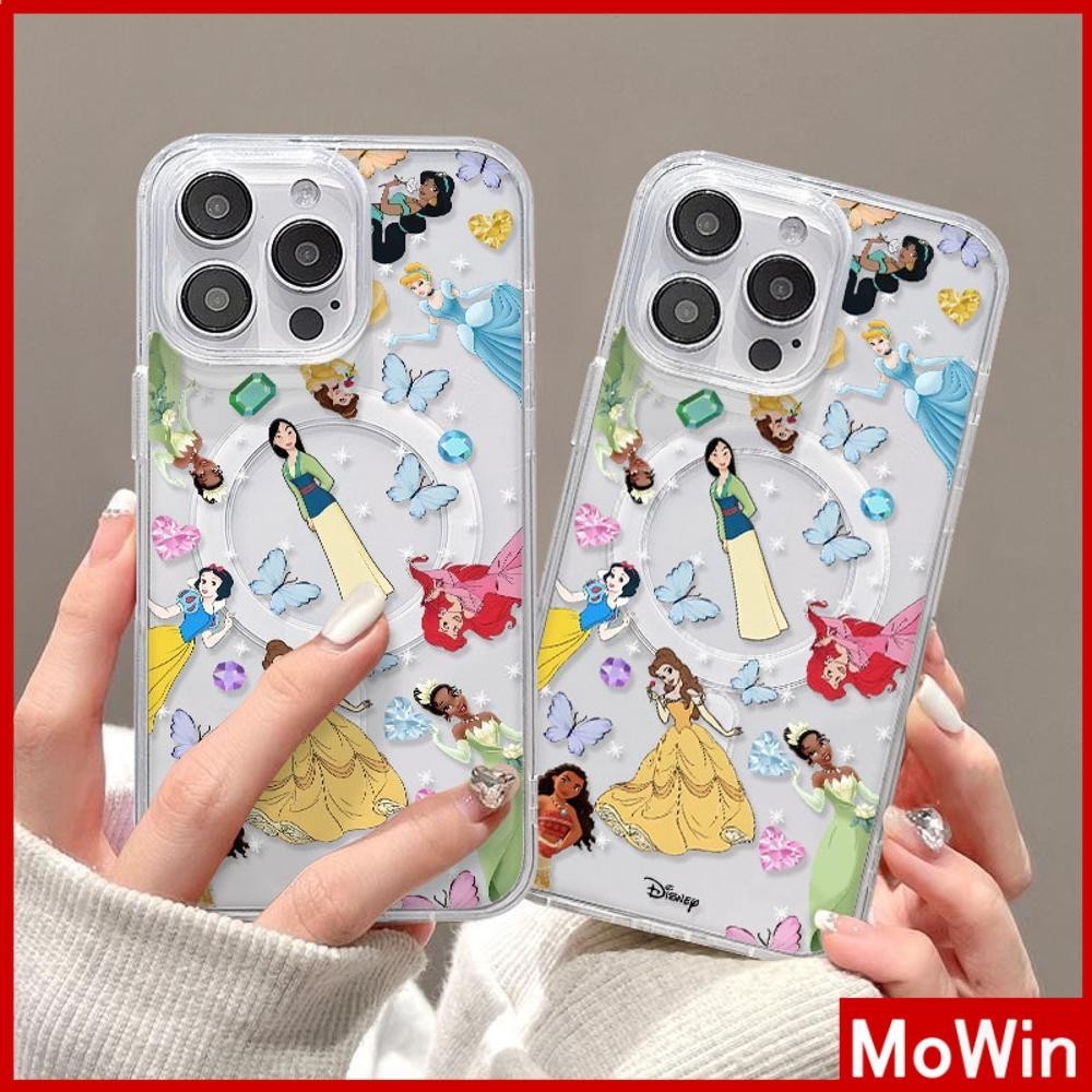 Mowin - สำหรับ iPhone 15 PRO MAX เคส iPhone 11 เสริมสร้างแม่เหล็กอะคริลิคใสกระดานแข็ง TPU กรอบนุ่มกันกระแทก เจ้าหญิงสวย เข้ากันได้กับ iPhone 14 13 12 11 XS XR 7Plus 8Plus