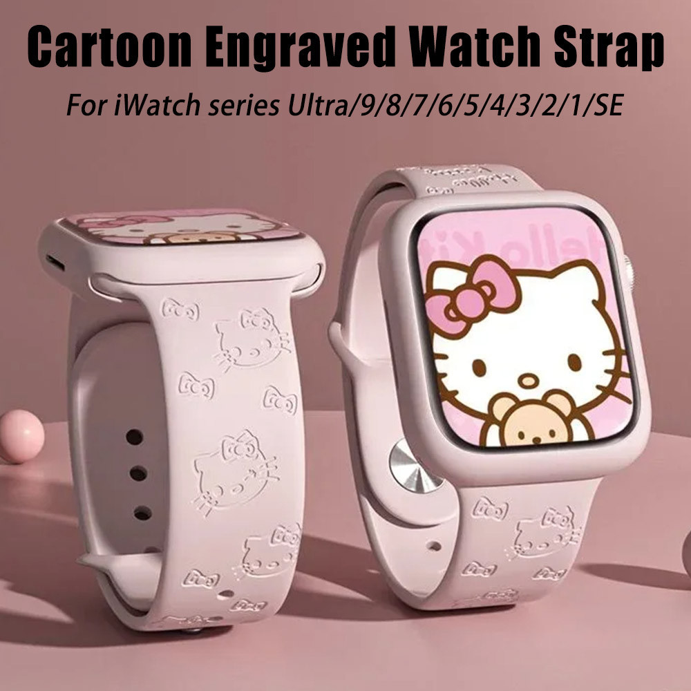 สายนาฬิกาข้อมือซิลิโคน ลายการ์ตูนเฮลโลคิตตี้น่ารัก สําหรับ iWatch 49 45 44 42 มม. 38 40 41 มม. iWatch Se 2 3 4 5 6 7 8 9 – โปรปัง