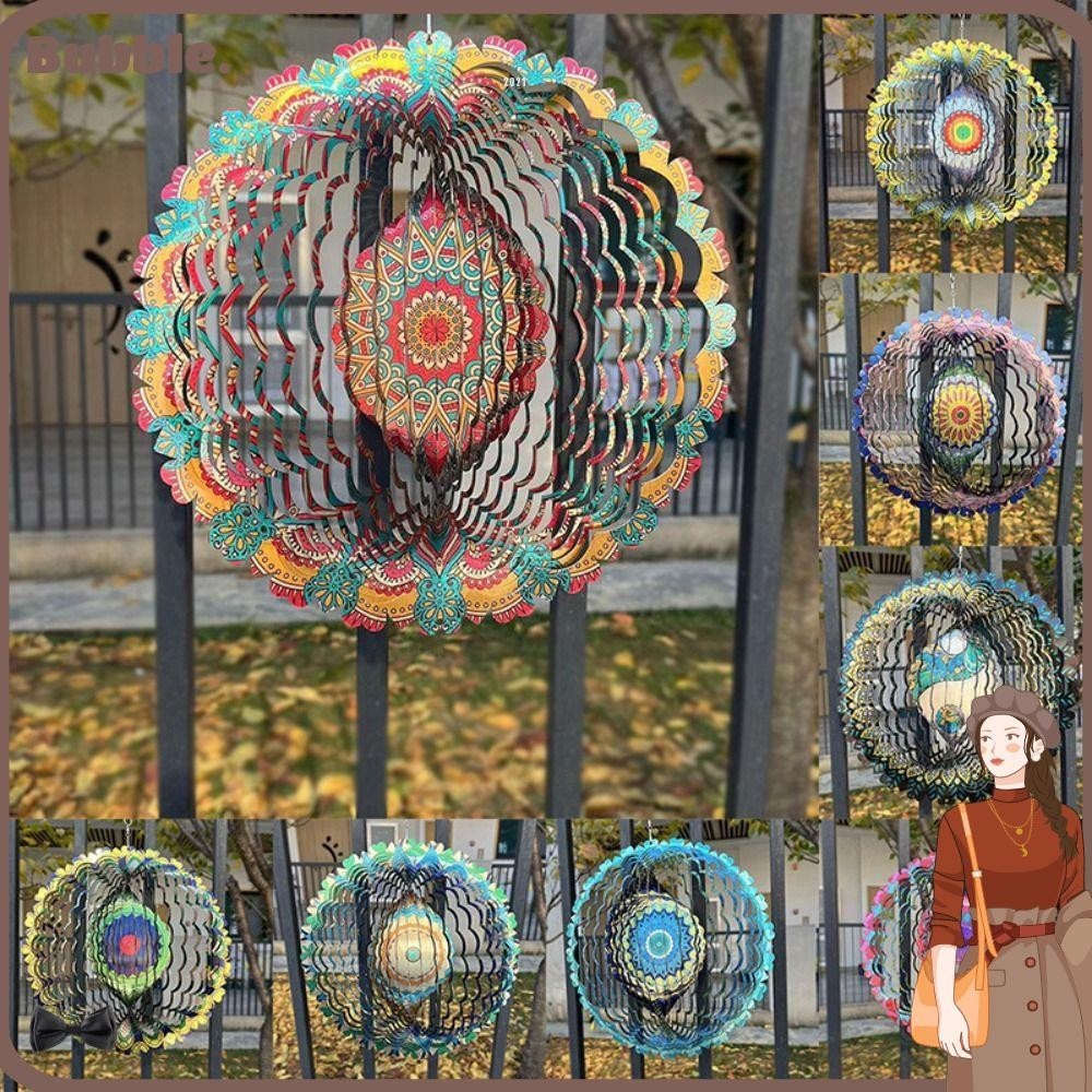 Bubble โมบายกระดิ่งลม แบบเหล็ก หมุนได้ ลายแมนดาลา สําหรับแขวนตกแต่งผนังบ้าน สวน