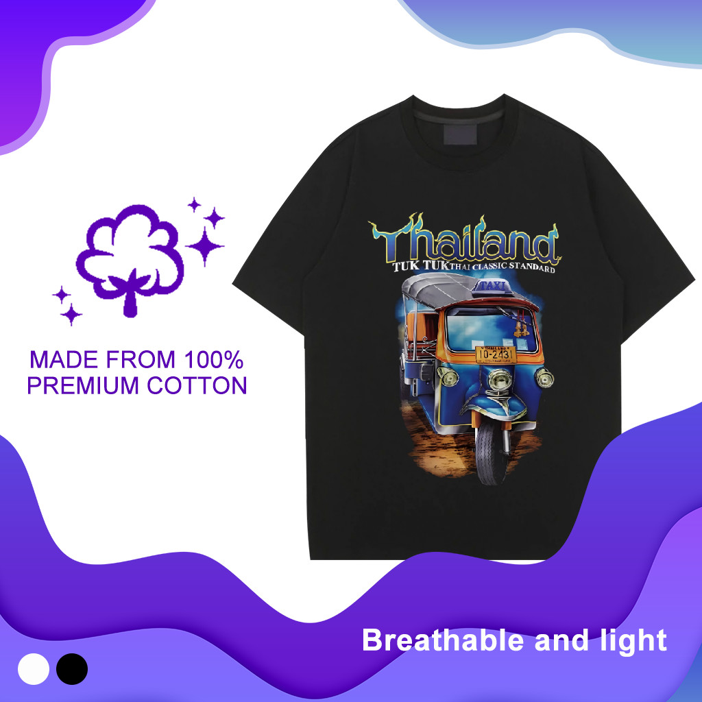 Tuk Tuk เสื้อยืดคอกลมเสื้อยืดไทยแลนด์ พิมพ์สกรีน ลายตุ๊กๆ Souvenir Thai T-shirt Gift ของฝากต่างชาติ