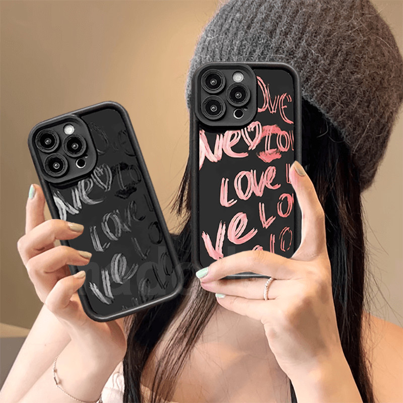 เคส Couple For Samsung Galaxy S24 Ultra S23 Plus S22 S21 S20 FE 5G J7 Prime J6 J2 J4 Plus A71 4G A05S A05 A02S A7 2018 A03 Core A02S M10 A10 Cute Pink Love Graffiti Full Fine Hole Anti-fall Silicone Soft Phone Case JT 23