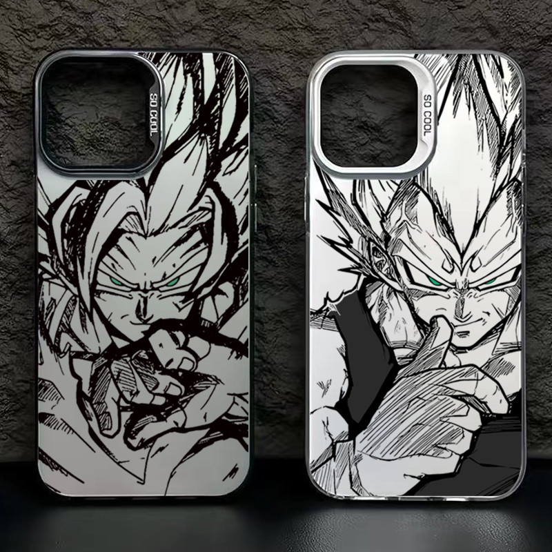 ปลอกสําหรับ iPhone 16 11 15 Pro Max 14 11 12 13 15 Pro Max XR XS X อะนิเมะยอดนิยม Goku หรูหราชุบเงินภายในปกแข็ง