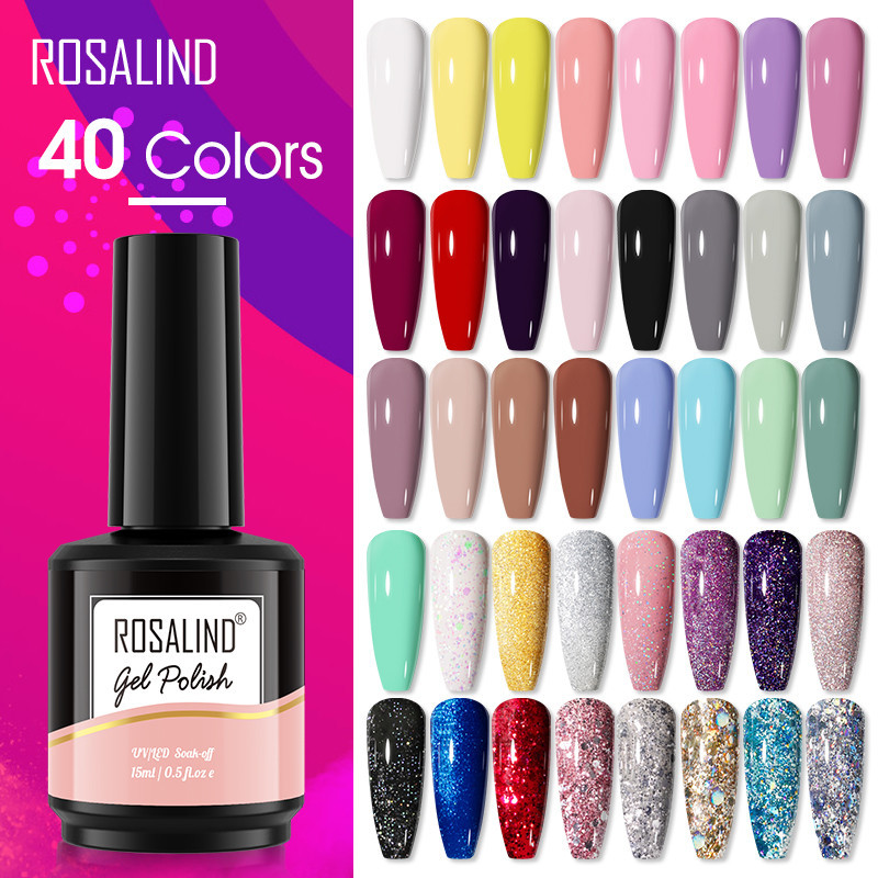 Rosalind เจล Polish15ml Soak Off UV Gel 40 สีเล็บเจลโปแลนด์เล็บวานิช Pure สีเจลเล็บเล็บฐาน Top Coat 