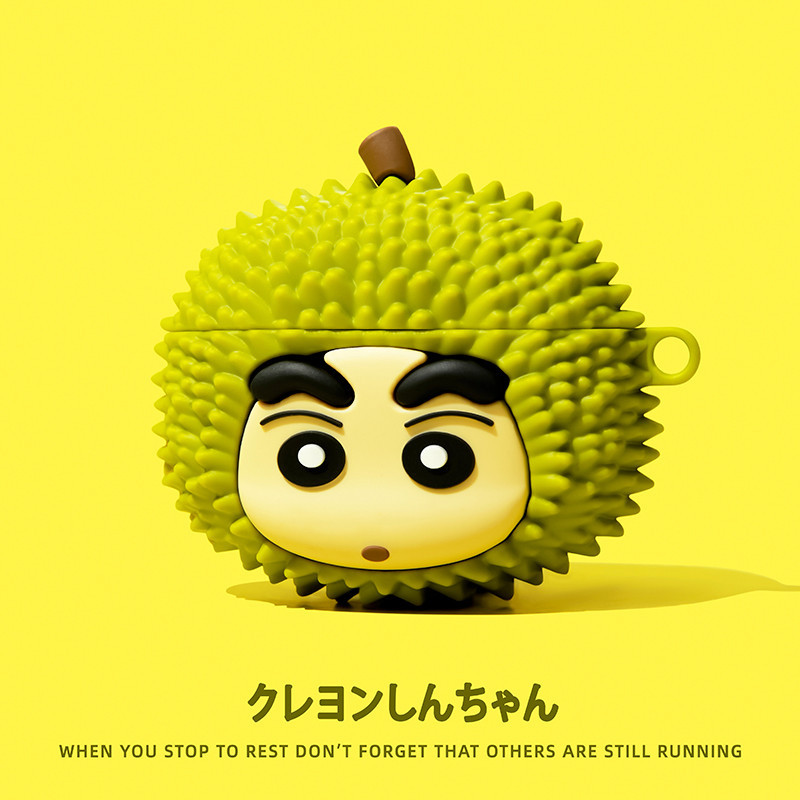 (Pro3 2025)Durian Crayon Shin-chan Case สําหรับ AirPods4/4ANC/1/2/3/Pro/Pro2/Pro3 เคสซิลิโคนอ่อนนุ่มพร้อมคาราบิเนอร์