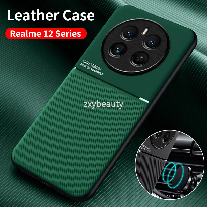 เคสโทรศัพท์มือถือหนัง กันกระแทก มีแม่เหล็กติดรถยนต์ สําหรับ Realme 12 Pro Plus 5G 2024 Realme12 12Plus 12Pro 12Pro+ 12+ Realme12Plus