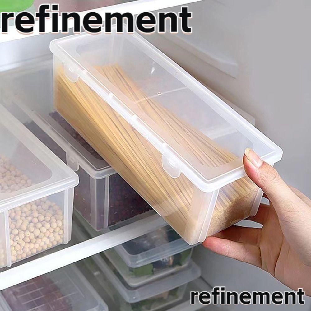 Refinement กล่องพลาสติกใส ทรงสี่เหลี่ยมผืนผ้า พร้อมฝาปิด ทนทาน สําหรับใส่จัดเก็บเครื่องเทศ ก๋วยเตี๋ยว ในตู้เย็น 1 ชิ้น
