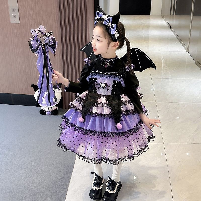 Kuromi ชุดเดรสกระโปรง เจ้าหญิงโลลิต้าดิสนีย์ แฟชั่นฤดูใบไม้ผลิ ฤดูใบไม้ร่วง สําหรับเด็กผู้หญิง K7