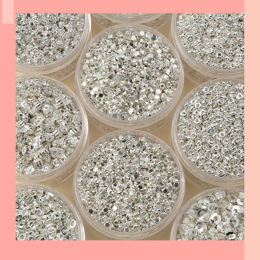 [JIN] ตารางเงินบดสองหนา Silver-Plated ลูกปัดหลวมสแควร์สามเหลี่ยมลูกปัด, diy Handmade Beading วัสดุเครื่องประดับ