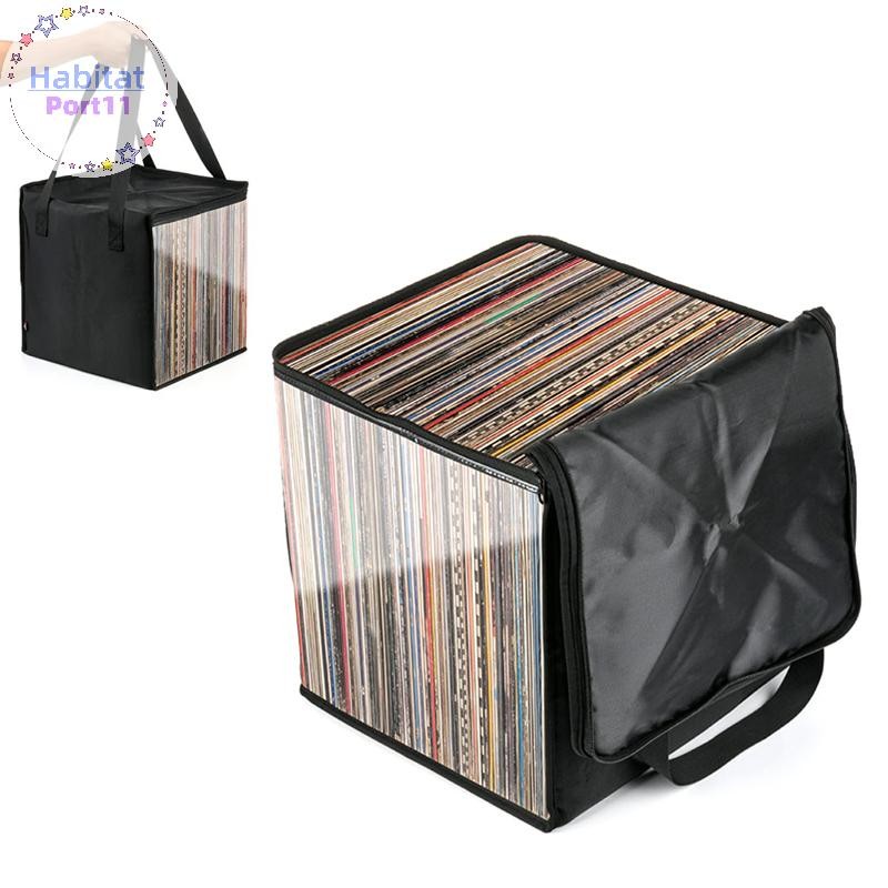 Habitatport Vinyl Record Storage Case ป้องกันฝุ่นแบบพกพากระเป๋าพร้อมฝาปิดสําหรับ 12 นิ้วอัลบั้มไวนิล