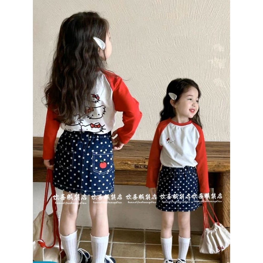 เสื้อยืดแขนยาวเด็ก 2025 ฤดูใบไม้ผลิฤดูใบไม้ร่วงสไตล์ใหม่ แร็กแลน แขนเสื้อผ้าเด็กแฟชั่นสาวทารกน่ารักพิมพ์ จุดต่ําสุด ลําลองด้านบ