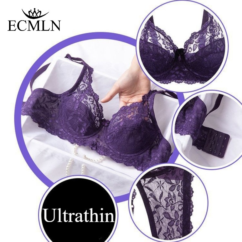 Ecmln บางฟองน้ําฟรีประณีตลูกไม้เต็มถ้วยตาข่าย Breathable Bra สําหรับผู้หญิงโปร่งใสเซ็กซี่ Push Up Bra Plus ขนาดชุดชั้นใน 36-40 ถ้วย BC