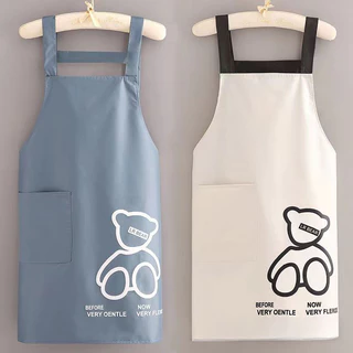 COD ใหม่ ผ้ากันเปื้อน PVC พิมพ์หมีน้อยน่ารัก กันน้ำและกันน้ำมัน พร้อมกระเป๋า 72 x 70ซม.ครัว ทำอาหาร ยูนิฟอร์ม