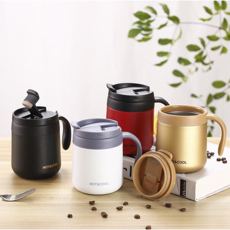 แก้วเก็บความเย็น ร้อน สแตนเลส 304 ชงกาแฟ 350/500ml ฝาปิดพลาสติก PCสีสันคงทน เกรดสูงสแตนเลสสำนักงานถ้วยกาแฟแก้วน้ำแบบพกพา