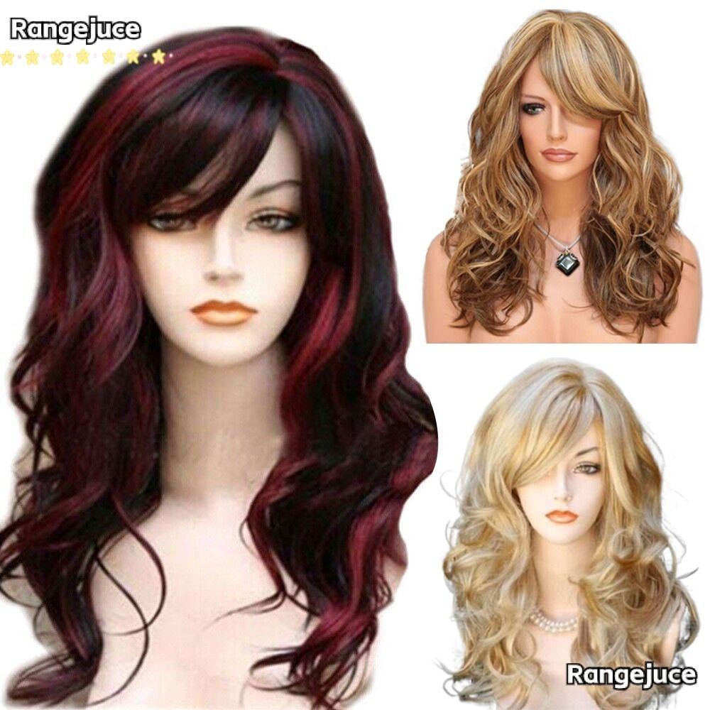 Rangejuce วิกผมผู้หญิง Wig หยักวิกผมเต็มสีน้ําตาลทองสีบลอนด์
