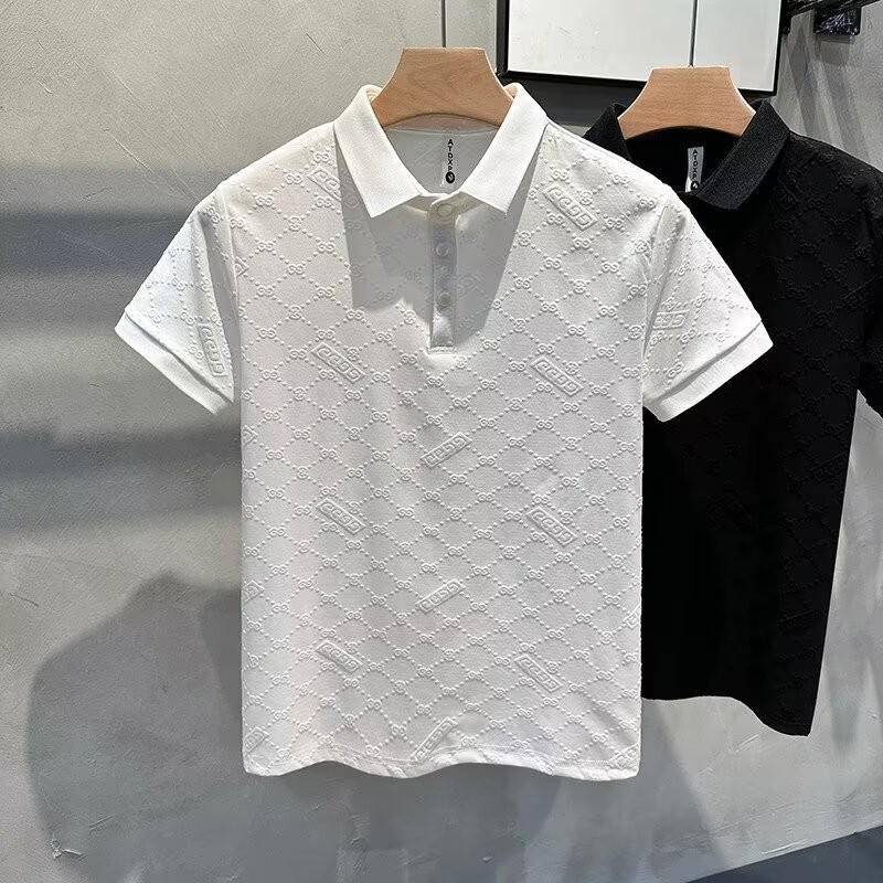 ผ้าแจ็คการ์ด เสื้อโปโลลําลองสบายและระบายอากาศวัยรุ่นปกเสื้อยืดแขนสั้น ราคา ถูกที่สุด ดีลบีเคเค แกลเลอรีภาพที่ 3
