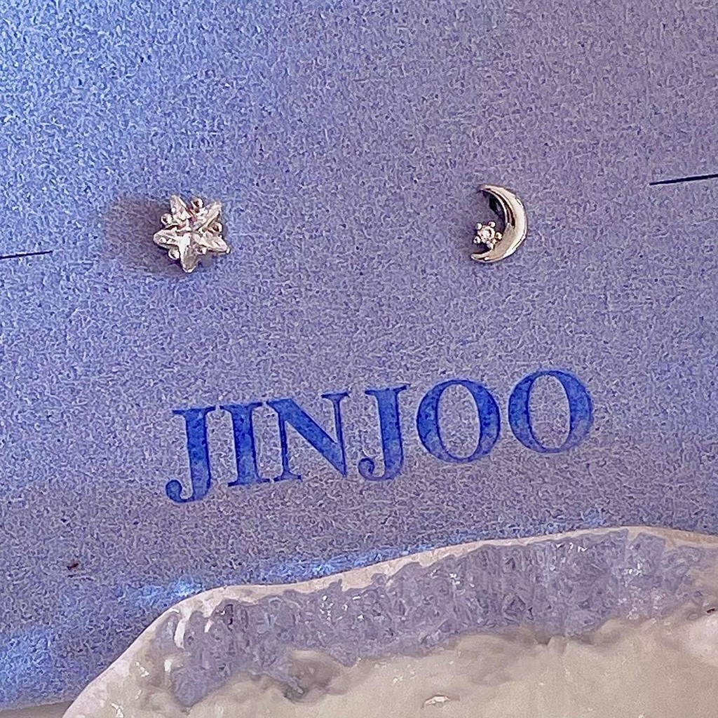 Jinjoo จิวต่างหู ดาว&พระจันทร์ ขนาดเล็กกะทัดรัด ก้านหนา 0.8 mm. สแตนเลส316 รหัส JJ28