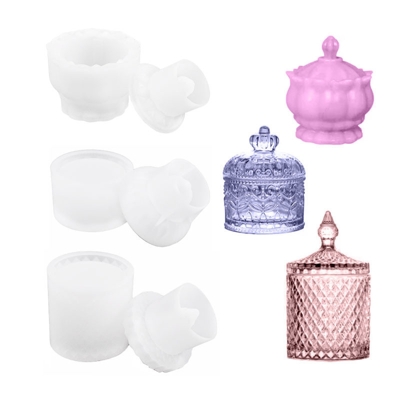 คริสตัลอีพ็อกซี่แม่พิมพ์กล่องเก็บเครื่องประดับเครื่องสําอางยุโรปขวดเก็บขนมซิลิโคนแม่พิมพ์