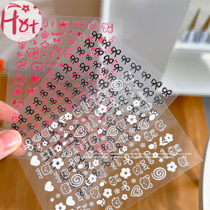 Ge สติกเกอร์ติดเล็บ ลายการ์ตูนกราฟฟิตี้ สุนัข แมว หมี กราฟฟิติ น่ารัก มีกาวในตัว ตกแต่งเล็บเด็ก สี่เหลี่ยม