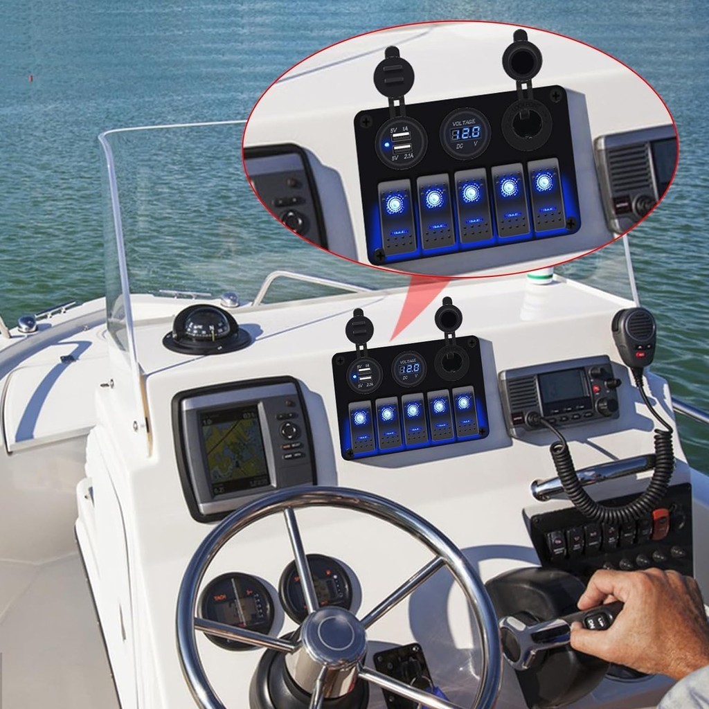 แผงสวิตช์ไฟ LED 4 5 6 ดวง อะลูมิเนียม กันน้ํา พร้อมซ็อกเก็ต USB 3.1A โวลต์มิเตอร์ 12V สําหรับรถยนต์ รถบรรทุก เรือ RV - รูปที่ 2