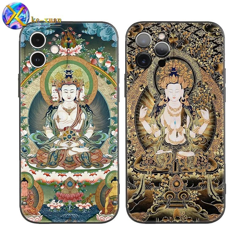 Dari Tathagata สไตล์จีนรุ่นพระแกะลิงเหมาะสำหรับ iphone13pro เคสโทรศัพท์มือถือ Apple 14 12/11เคสป้องกันการตกกระแทกโทรศัพท์มือถือรุ่น Redmi brhu