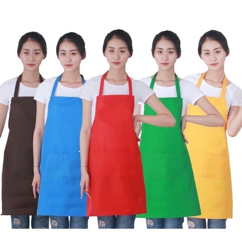 พร้อมส่ง 10สี ผ้ากันเปื้อนสีพื้น ผ้ากันเปื้อนสีดำ สีขาว กันเปื้อนครัว ผ้ากันเปื้อนทำอาหาร เอนกประสงค์ กันเปื้อนผู้ใหญ่