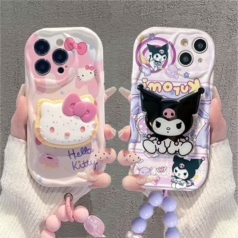 เคสโทรศัพท์มือถือนิ่ม ลายการ์ตูนคิตตี้ แมวคุโรมิ 3D พร้อมสายโซ่คล้อง ประดับไข่มุก สําหรับ VIVO Y20 Y16 Y17S Y17 Y11 Y21 2021 Y50 Y30 Y21S Y15 Y15S Y33T Y22S Y02S Y35 Y19 Y12S Y55 Y78 Y76 Y36